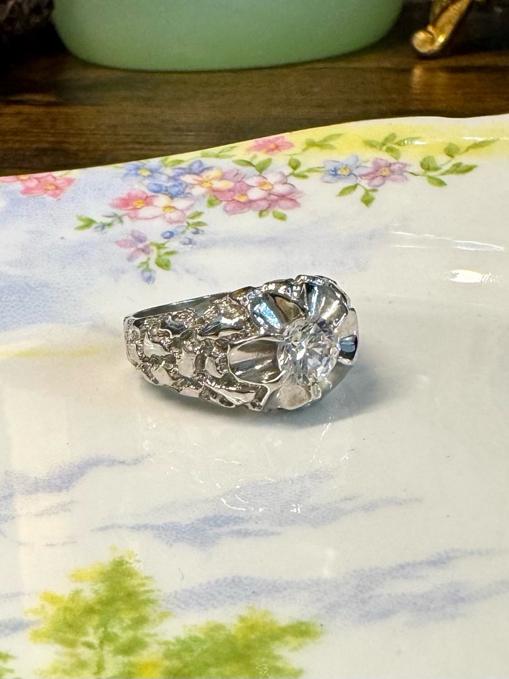 Vintage 925 Sterling Silver Textured Nugget CZ Statement Ring (9)